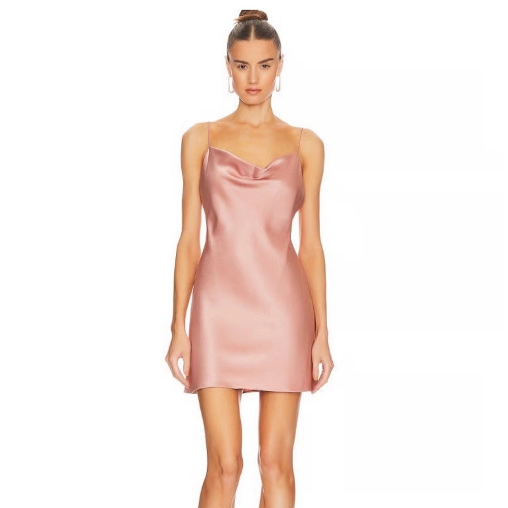Alice + Olivia Harmony Slip Dress in Rose Tan Satin MSRP $350